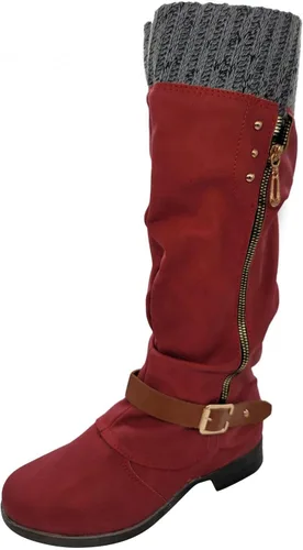 Miniatura 5 de AODONG Botas para mujer, cálidas botas de invierno con tacón puntiagudo, botas de cuña de moda, botas de vaquero a media pantorrilla, botas gruesas