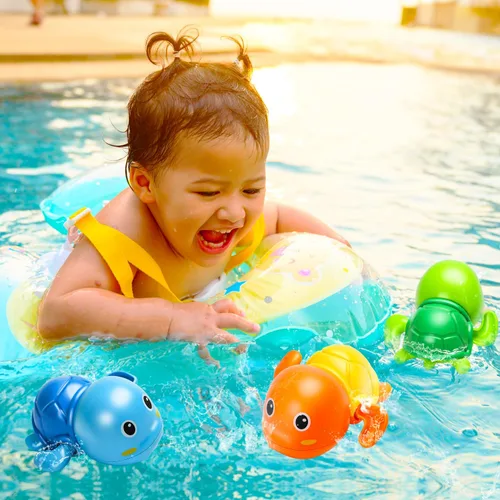 Miniatura 3 de Juguetes de baño, lindos juguetes de baño de tortuga nadadora para niños pequeños de 1 a 3 años, juguetes flotantes de piscina de agua con cuerda