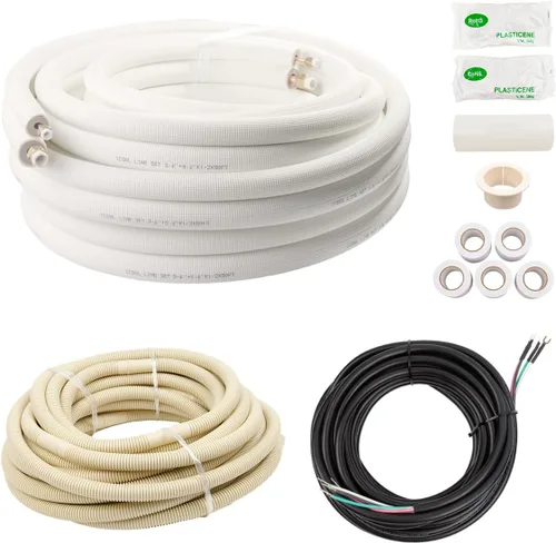 Wostore Juego de mini línea dividida de 50 pies de tubo de cobre aislado de 3/8 y 5/8 pulgadas con cable de alambre 16/4