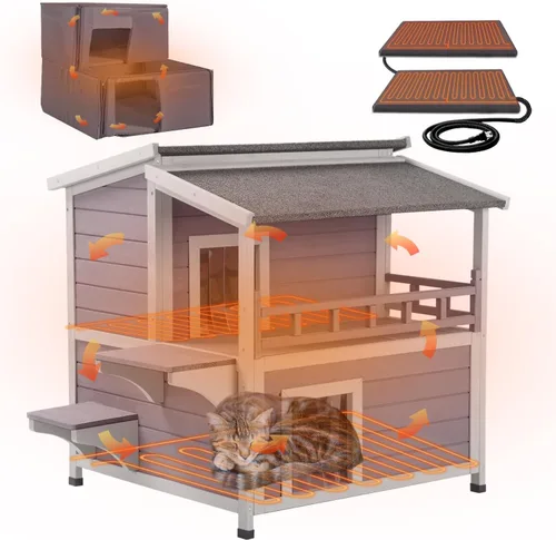 Miniatura 10 de Casa climatizada para gatos al aire libre, resistente a la intemperie, refugio grande para gatos con forro 100% aislado para múltiples gatos, casas