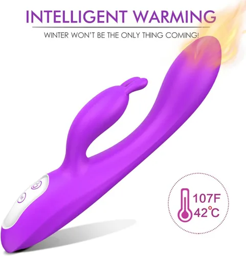 Miniatura 3 de Vibrador Rabbit G Spot con función de calefacción y orejas de conejo para estimulación del clítoris y punto G, consolador impermeable con 9 potentes