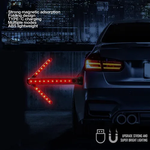 Miniatura 4 de Luqeeg Varita de tráfico, LED de seguridad vial con flecha de giro, 45 grados ajustable, USB, recargable, lámpara LED de seguridad con base