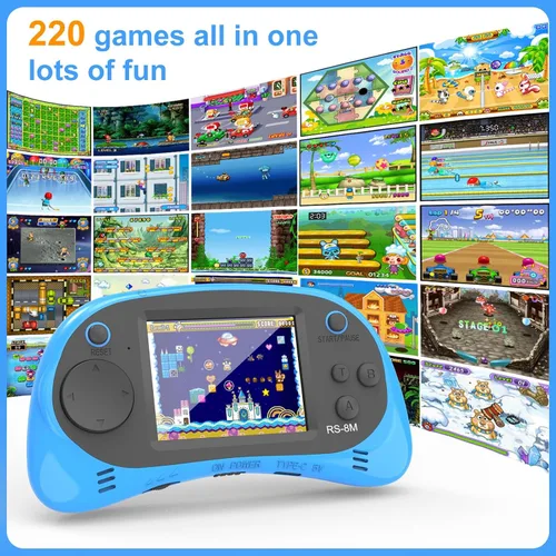 Miniatura 4 de Juegos de mano para niños, videojuego retro de 16 bits con 220 juegos electrónicos HD, juego de viaje portátil IPS de 2.5 pulgadas, regalos para Azul