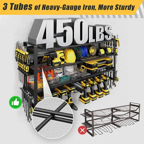 Miniatura 3 de Jusgym Organizador de herramientas eléctricas para montaje en pared, estante de almacenamiento de herramientas de garaje de 450 libras con 8
