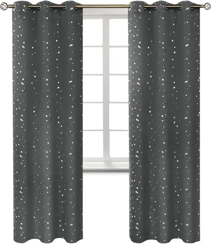 Miniatura 116 de BGment Cortinas opacas para dormitorio infantil, con aislamiento térmico, con ojales, estampado de estrellas plateadas, cortinas para oscurecer