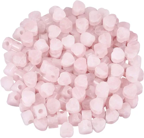 SUNYIK Cuentas europeas sueltas de cuarzo rosa con forma de corazón, agujero grande, se adapta a pulseras y joyas, 0.551 x 0.551 in, paquete de 15