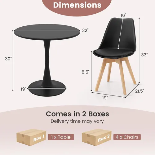 Miniatura 6 de Tangkula Juego de mesa de comedor redonda para 4, juego de mesa de cocina con asiento acolchado y patas de madera maciza, mesa de cocina redonda