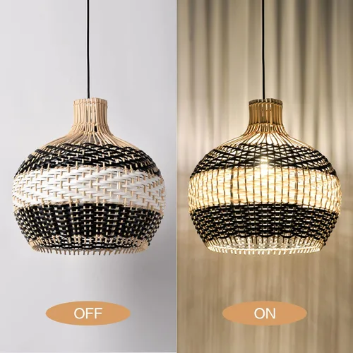 Miniatura 6 de Arturesthome Lámpara colgante de ratán para isla de cocina, candelabro de mimbre, pantalla de techo colgante tejida a mano para sala de estar