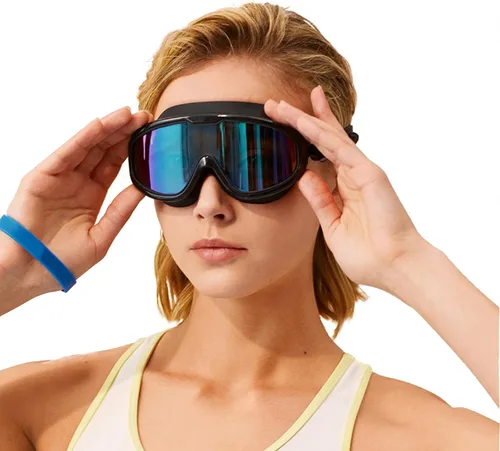 Miniatura 2 de Gafas de natación con tapones para los oídos, gafas de natación de silicona para adultos, sin fugas, visión amplia, antivaho con protección UV