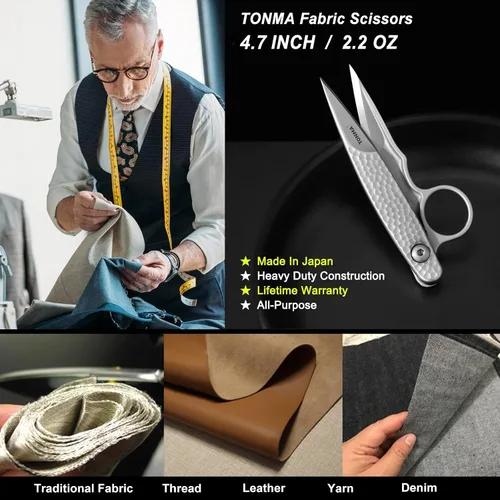 Miniatura 6 de TONMA - Tijeras de hilo profesionales [fabricadas en Japón] Tijeras de tela de 4.7 pulgadas para costura, tijeras japonesas SG-2 para polvo