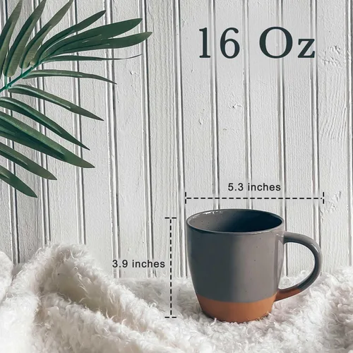 Miniatura 2 de Mora - Juego de 4 tazas grandes de cerámica con leche, 16 onzas, tazas de café de porcelana con mango grande, modernas, bohemias, estilo único