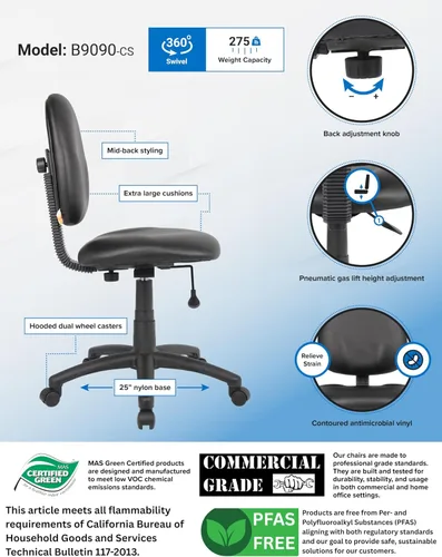 Miniatura 3 de Boss Office Products Silla de trabajo Dimond sin brazos en negro