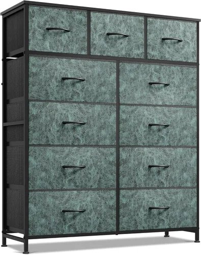 Miniatura 12 de WLIVE Cómoda alta para dormitorio, torre de almacenamiento de aparadores de tela, cómoda y cómoda con 11 cajones, armario de almacenamiento, Gris