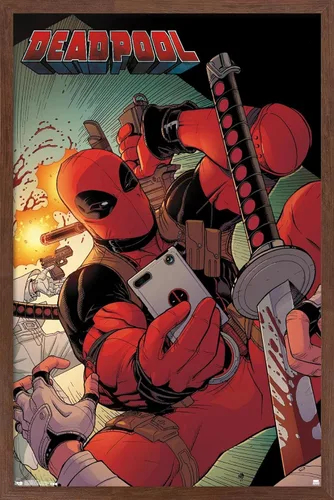 Miniatura 16 de Trends International Marvel Comics Deadpool - Póster de pared para selfies, 14.725 x 22.375 pulgadas, versión enmarcada de madera de granero