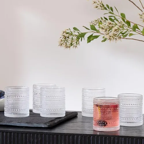 Miniatura 7 de Hobnail - Juego de 6 vasos (13 onzas), vasos vintage, vasos de cóctel, vasos de vidrio en relieve para cocina, juego de vasos para cerveza, jugo