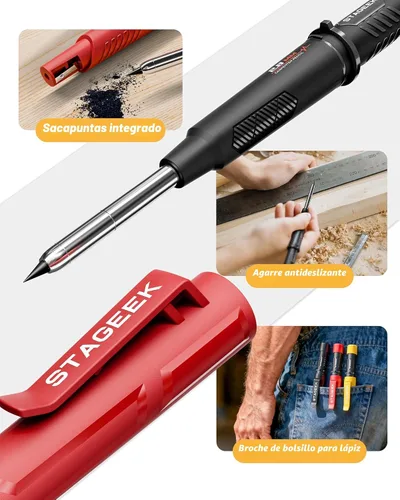 Miniatura 4 de STAGEEK Lápiz de carpintero con sacapuntas, lápices mecánicos de carpintero con 19 repuestos, lápiz de construcción, herramientas de carpintería