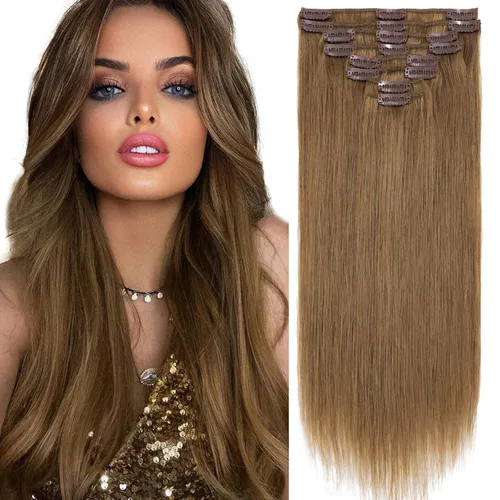 Miniatura 20 de S-noilite Extensiones de cabello humano con broches, extensiones de cabello humano corto con clip, trama estándar, 8 piezas, 18 clips, cabello