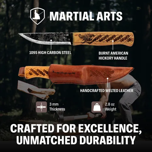 Miniatura 3 de Condor Herramienta y cuchillo, cuchillo de dragón nórdico, hoja de 4 pulgadas, mango de nogal americano quemado, funda de cuero