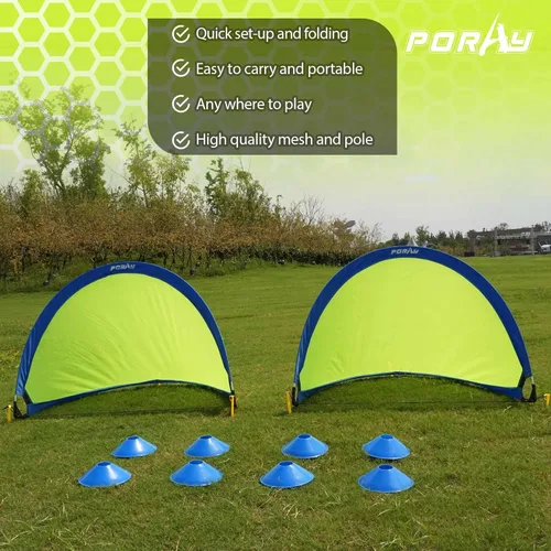 Miniatura 4 de Poray Soccer Goal for Kid Easy-up Set of Two Portable Soccer Net 210D Oxford with 8 Field Marker Cones Extra Stakes Fun for Backyard and Soccer Azul
