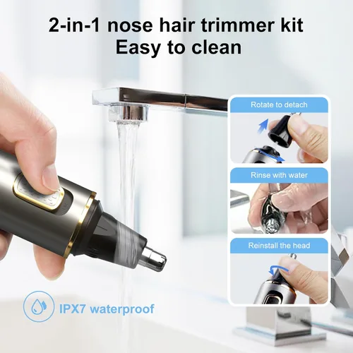 Miniatura 6 de XOOMRSCP Recortadora de pelo de nariz para hombres, recortadora de pelo recargable 2 en 1, sin dolor, multifuncional, para orejas y nariz, con Gris