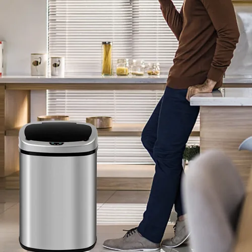 Miniatura 2 de Bote de basura automático de acero inoxidable con tapa, 13 galones y 50 litros, antihuellas, diseño silencioso, para cocina, oficina, dormitorio
