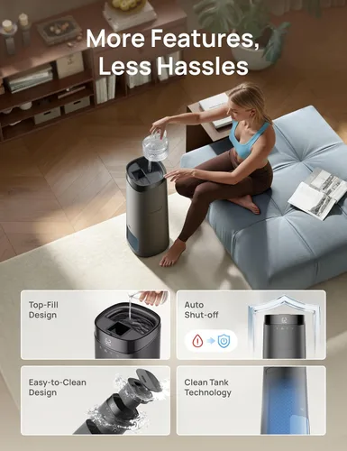 Miniatura 7 de DREO Humidificador inteligente de 16 L para habitación grande, 1000 pies cuadrados, humidificadores de aire de niebla fría de 130 horas para Gris