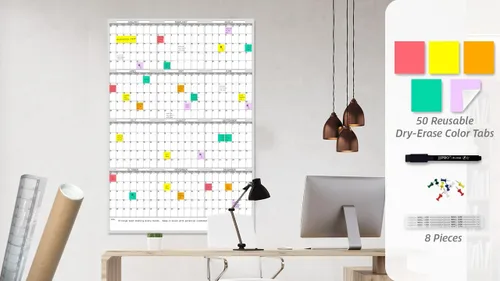 Miniatura 7 de Calendario de pared grande de borrado en seco, calendario de pared anual sin fecha en blanco, pizarra blanca de 38 x 26 pulgadas, planificador