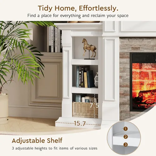 Miniatura 6 de LGHM Chimenea eléctrica de 72 pulgadas con repisa, soporte de TV para televisores de hasta 80 pulgadas, moderno centro de entretenimiento con Blanco