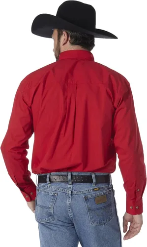 Miniatura 2 de Wrangler George Strait - Camisa tejida de manga larga con botones de un bolsillo para hombre, Rojo