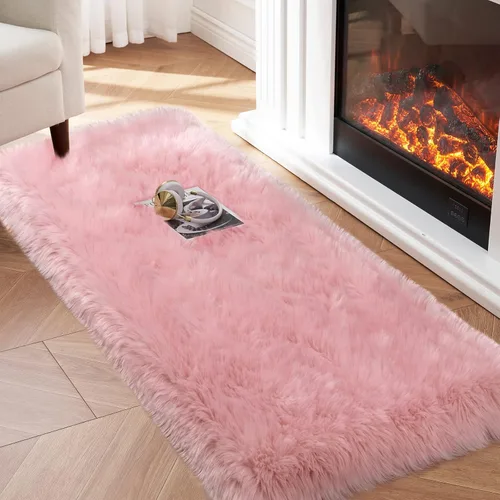 Miniatura 28 de Alfombra de piel sintética para sofá, silla, alfombra pequeña beige para dormitorio, 2 x 3 pies, alfombras peludas para habitación de los niños