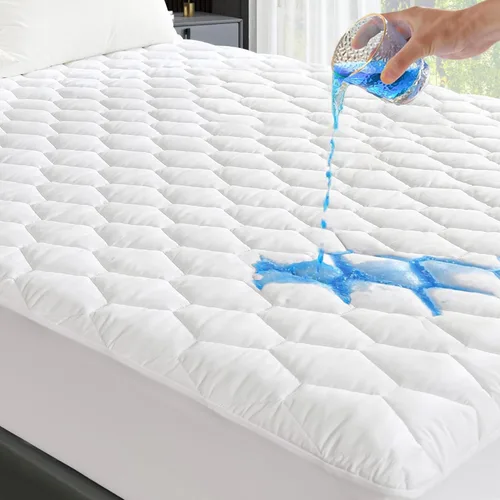 Miniatura 8 de GRT Protector de colchón Queen impermeable, rayón de bambú, almohadilla de colchón acolchada ajustable refrescante, cubierta de colchón impermeable