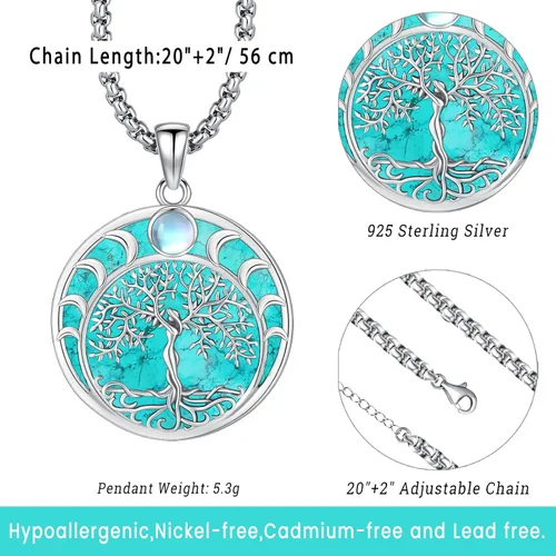 Miniatura 113 de Joyas de turquesa para mujeres y hombres de plata de ley 925 con colgante de urna para cenizas, collar con medallón de imagen, martillo de Thor
