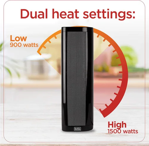 Miniatura 6 de BLACK+DECKER Calentador de espacio de cerámica con termostato ajustable, calentador de torre para uso vertical u horizontal, 3 ajustes de calor