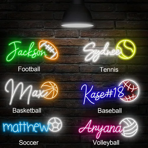 Miniatura 6 de Letrero de neón personalizado con nombre, con luz de neón para decoración de pared, letreros deportivos personalizables con luz LED para decoración