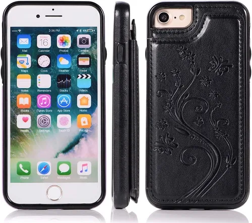 Miniatura 4 de Asuwish Funda para iPhone 7/8, iPhone SE 2020/2022 con protector de pantalla de vidrio templado, cartera abatible con soporte para tarjetas, doble