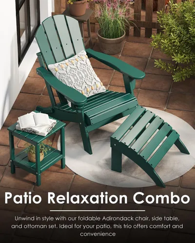 Miniatura 6 de GREENVINES Juego de sillas plegables Adirondack de 2 unidades Plástico HDPE Silla para hoguera Para todo tipo de clima Con portavasos