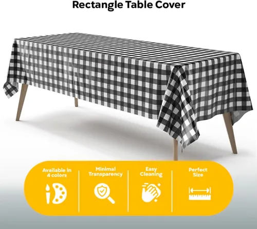 Miniatura 4 de Exquisite Cubierta de Mesa para Picnic - Paquete de 6 Manteles Premium Rectangulares de Plástico - Cubierta de Mesa para BBQ a Cuadros Negro