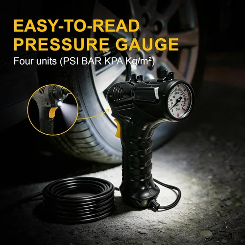 Miniatura 5 de Compresor de aire portátil, inflador de neumáticos de 12V DC Medidor de presión digital, 150 PSI, luz LED, coche, motocicleta, bicicleta, anillo