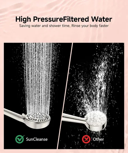 Miniatura 8 de Cabezal de ducha filtrado con mango, 9 modos de pulverización, cabezal de ducha desmontable de alta presión con filtros para agua dura - Elimina