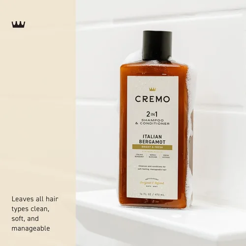 Miniatura 3 de Cremo Champú y acondicionador 2 en 1 de bergamota italiana para hombres, notas de bergamota italiana, flor de neroli y vetiver fresco, 16 onzas