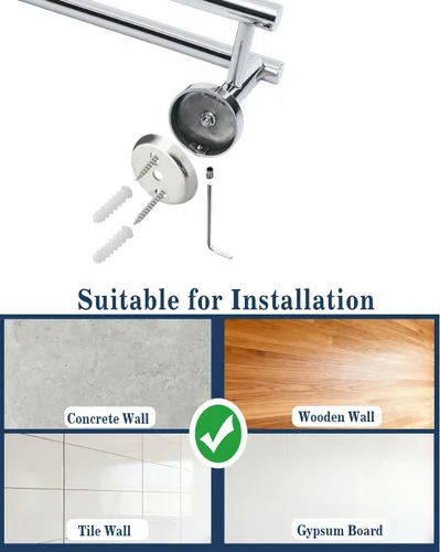 Miniatura 5 de Alise Toallero doble cromado pulido, toallero de 24 pulgadas para baño montado en la pared, toallero de baño de acero inoxidable SUS304, toallero