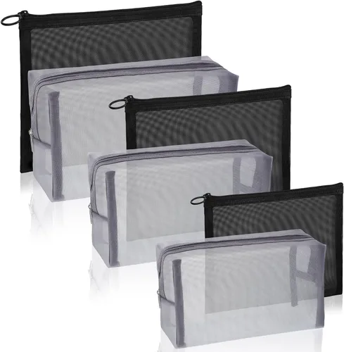 Miniatura 8 de 6 bolsas de maquillaje de malla, bolsa de cosméticos de malla, portátil, organizador de viaje, bolsa con cremallera, bolsas de maquillaje
