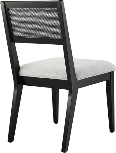 Miniatura 8 de Modway Nimba - Juego de 2 sillas de comedor de madera en tejido jaspeado, color gris claro, sillas de cocina tapizadas con respaldo de ratán Tejido