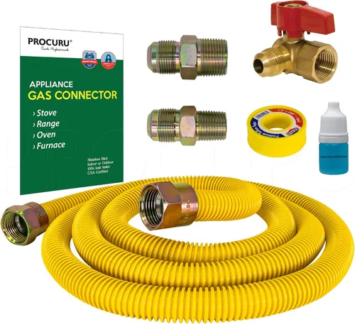 Miniatura 6 de PROCURU Kit de conector flexible de gas de 5/8 pulgadas de diámetro exterior x 12 pulgadas de largo con válvula de ángulo de 3/4 pulgadas