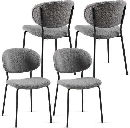 Miniatura 3 de NORDICANA Grey Boucle - Juego de 4 sillas de comedor modernas con respaldo curvado para 4, sillas laterales tapizadas para comedor con patas