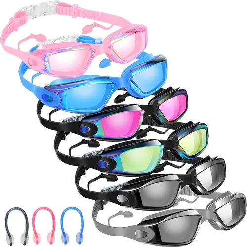 Miniatura 14 de Flutesan Paquete de 6 gafas de natación para adultos, antiniebla, con tapones para los oídos, clip para la nariz, sin fugas, protección completa