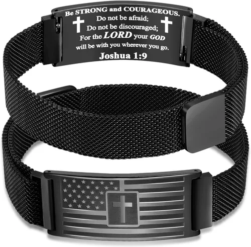 DuoDiner Regalos de primera comunión, pulsera de cruz para niños y hombres, bandera estadounidense, versículo bíblico cristiano, regalos de joyería