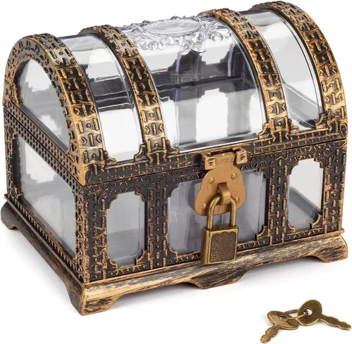 Miniatura 9 de Cofre del tesoro antiguo transparente para niños, almacenamiento pirata de plástico y caja decorativa Baúl antiguo transparente 1