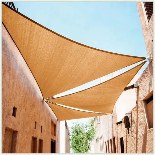 ColourTree Toldo Vela Triangular de Sombra Solar de 20' x 20' x 20' Color Beige Arena, Toldo Marquesina de Tela Pantalla - Bloqueo UV Resistente a