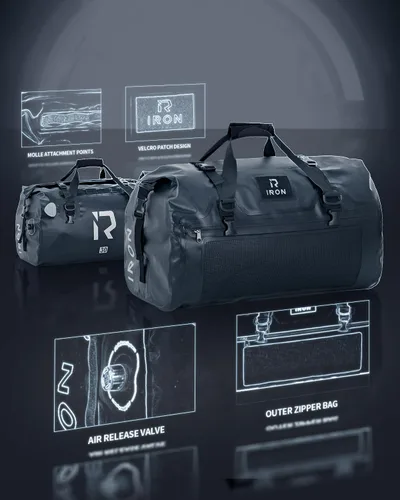 Miniatura 4 de IRON JIA'S Bolsa Seca para Motocicleta – Bolsa de Lona Impermeable y Bolsa Trasera de Equipaje, Bolsas de Sillín con Cierre Superior Enrollable